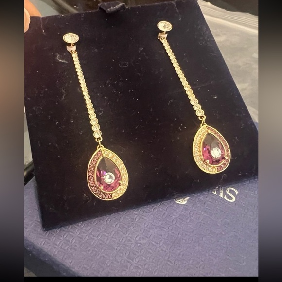 Swarovski Black Baroque Drop Pierced Earrings Amethyst / CRY/ GOS #5490983 #2139 - Picture 5 of 12